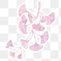 Pink holographic ginkgo branch sticker with white border