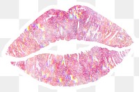 Pink holographic lips sticker with white border