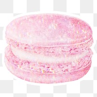 Pink holographic sweet macaron sticker with white border