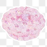 Pink holographic cherry pie sticker with white border