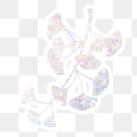 Silver holographic ginkgo branch sticker with white border