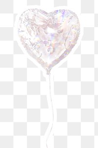 Silver holographic heart shaped balloon sticker with white border