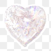 Silver holographic heart shaped balloon sticker with white border