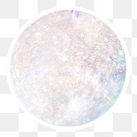 Silver holographic full moon sticker with white border