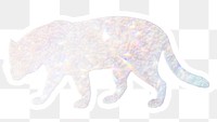 Silver holographic jaguar sticker with white border