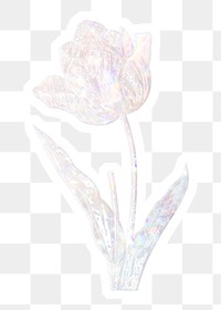 Silver holographic tulip flower sticker with white border