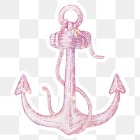 Pink holographic anchor sticker with a white border