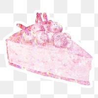 Pink holographic blueberry cheesecake sticker with a white border