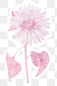 Pink holographic sunflower sticker with a white border