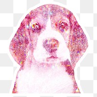 Pink holographic beagle puppy sticker with a white border