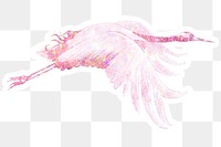 Pink holographic Japanese crane sticker with a white border