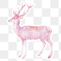 Pink holographic deer sticker with a white border