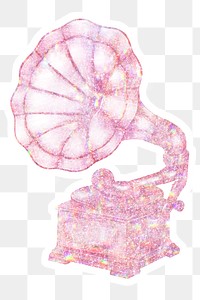 Pink holographic gramophone sticker with a white border