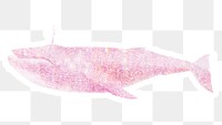 Pink holographic humpback whale  sticker with a white border