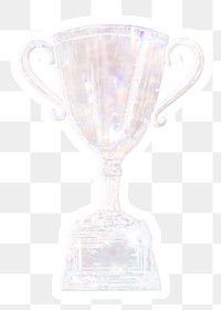 Silvery holographic trophy sticker with a white border