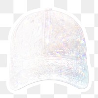 Silvery holographic cap sticker with a white border