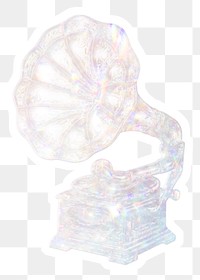 Silvery holographic gramophone sticker with a white border