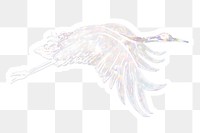 Silvery holographic Japanese crane sticker with a white border