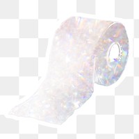 Silvery holographic toilet paper sticker with a white border