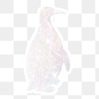 Silvery holographic Magellanic penguin sticker with a white border