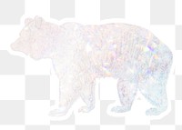 Silvery holographic bear sticker with a white border