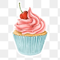 Hand drawn cupcake sticker design element with white border