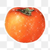 Hand drawn sparkling persimmon sticker with white border