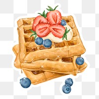 Hand drawn sparkling berries waffles sticker with white border