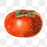 Hand drawn sparkling persimmon fruit sticker with white border