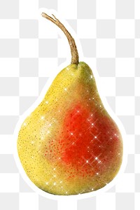 Hand drawn sparkling pear fruit sticker with white border