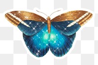 Hand drawn sparkling great occidental butterfly sticker with white border