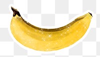 Hand drawn sparkling banana sticker with white border