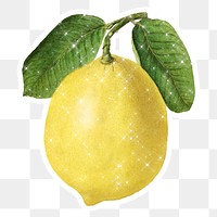 Hand drawn sparkling lemon sticker with white border
