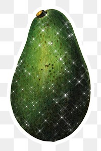 Hand drawn sparkling avocado sticker with white border