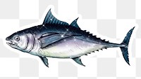 Sparkling tuna fish sticker with white border