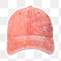 Sparkling red jeans cap sticker with white border