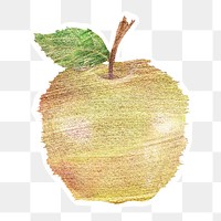 Golden apple watercolor style sticker overlay with white border