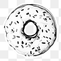 Black and white glazed doughnut drawing style sticker overlay with white border