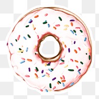 Pink glazed doughnut drawing style sticker overlay with white border