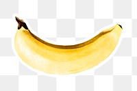 Hand colored banana sticker design element with white border