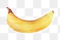 Hand drawn banana brush stroke style sticker design element with white border