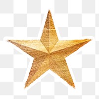 Hand drawn gold star brushstroke style sticker with a white border