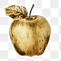 Gold apple fruit sticker with a white border