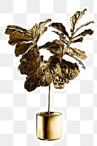 Gold fiddle leaf fig tree sticker with a white border