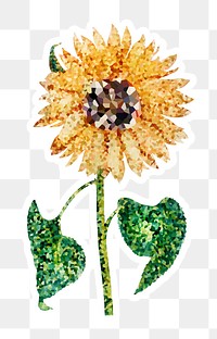 Crystallized sunflower sticker overlay with a white border