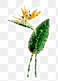 Crystallized bird of paradise flower sticker overlay with a white border<br /> 