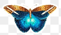 Crystallized butterfly sticker overlay with a white border