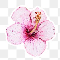 Crystallized hibiscus flower sticker overlay with a white border