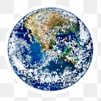 Crystallized earth sticker overlay with a white border