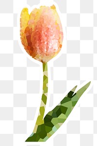 Crystallized tulip flower sticker overlay with a white border